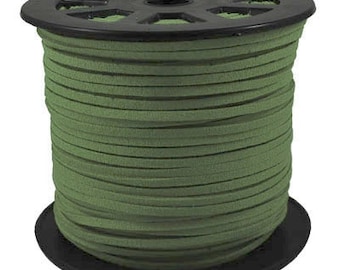 Faux Suede  Lace Leather Cord Flat Dark Green 3x1.5mm-20ft