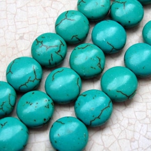 36pcs-Turquoise Coin Beads 12mm in diameter.