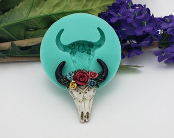 Silicon Mold  Cow Skull  Jewelry Making Resin Polymer Clay Candy Chocolate.