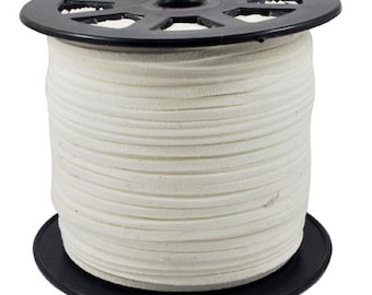 Faux Suede Cord Lace Leather Flat Cord  White 3x1.5mm-20ft