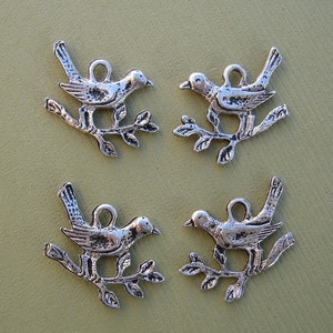 20Pcs-Bird On Branch Antique Silver Alloy Pendants Double Sided.