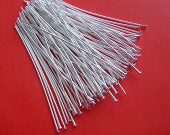 100pcs-Silver Plated Brass Headpins  2inch.