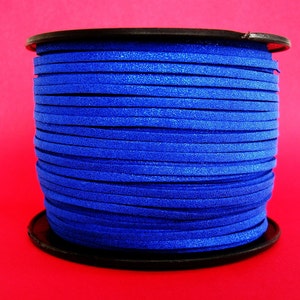 Faux Suede Cord Lace Leather Flat Cord  Blue Metalic 3x1.5mm-15ft