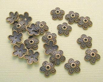 20-Antiqued Bronze Flower Swirl Bead Cap 10mm.