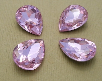 2pcs- Vintage Glass Jewels Pink Pear Teardrop 18x13mm