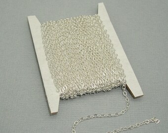 15ft Spool-Silver Plated Bass Tiny Flat Oval Cross Cable Soldered Chain-2x1.5mm.
