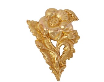 Large Branch Blooming Flowers Embellishment Raw Brass Stamping Pendant .(1 Pc)