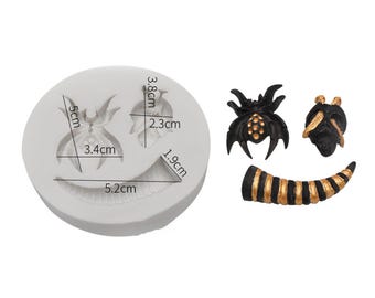 3-in-1 Gothic Silicone Mold: Black Widow Spider, Skull with Swords, and Ram Horn