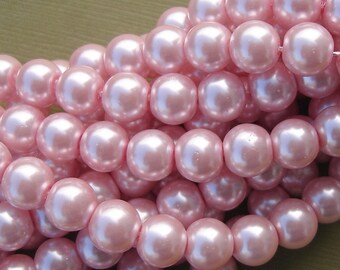Pearl Glass Beads Baby Pink- 8mm- 32inch Strand.