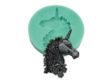 Einhorn mit Blumen Silikonform - Flexible Form für Harz, Ton, Seife, Wachs, Schmuckherstellung - Wiederverwendbare DIY Handwerk Form