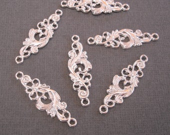 Connector Pendant Charm Silver Plated  Filigree 35x11mm 2holes 2mm.