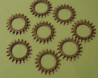 10 pcs- Antiqued Copper  Plated Steampunk Gears Round Charms   .