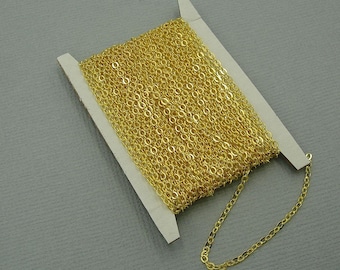 15ft Spool-Gold Plated Tiny Flat Oval Cross Cable Chain-2x1.5mm.