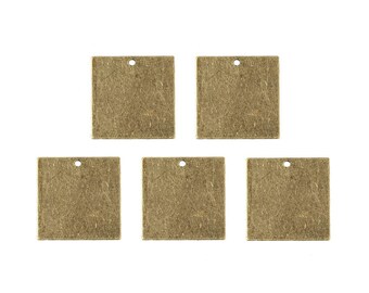 5pcs-Antique Bronze Brass Blank Stamping Tag Charms Square  Punched Hole.