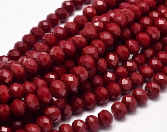 15inch-Dark Red Quartz Glass Faceted Rondelle Beads...8mmx6mm.