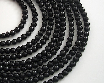 Black Onyx Beads - 4mm Smooth Round - Full Strand.
