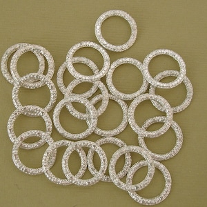 50pcs-Connectors Links Ring Textured Silver Plated Soldered- 14mm.