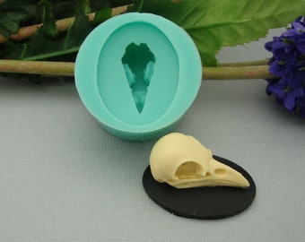 Silicone Mold  Crow Skull  Cameo Jewelry Making Resin Polymer Clay.