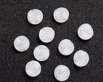 Druzy Resin Cabochons, Flat Round, White Color.