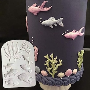 Silicone Mold   Fish Seaweed Coral Fondant Molds, for DIY Cake Decoration, Chocolate, Candy.