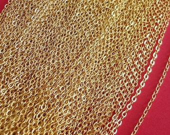 10ft Spool-Gold Plated Tiny Flat Oval Cross Cable Chain-2x1.5mm.