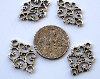 20pcs-Pendant, Charm Connector Flower  Antique Silver12x19mm.