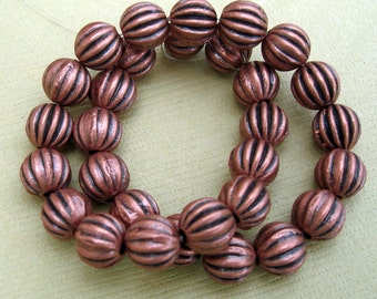 50pcs-Spacer Beads Round Corrugated Antique Copper 6mm.