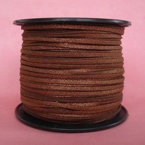 Faux Suede Cord Lace Leather Flat Cord Saddle Brown Metalic 3x1.5mm-15ft image 2