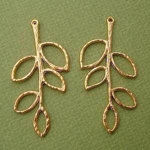 Twig Branch Leaf Charm Pendant Connector Gold Plated- 2pcs.