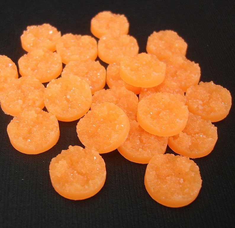 Druzy Resin Cabochons, Flat Round, Orange Color, 14mm. image 1