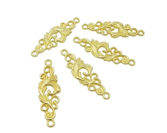 Connector Pendant Charm Gold Plated  Filigree 35x11mm 2holes 2mm.