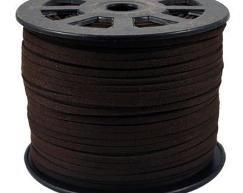 Faux Suede Lace Leather Flat Cord  Saddle Brown 3x1.5mm-20ft