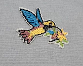 Écusson thermocollant colibri, écusson d'été, badge oiseau, appliqué brodé, écusson à coudre oiseau, cadeau oiseau.