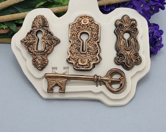 Key and Keyhole  Silicon Mold  Flexible Silicone Mould for Crafts, Jewelry, Resin, Scrapbooking, Polymer Clay.