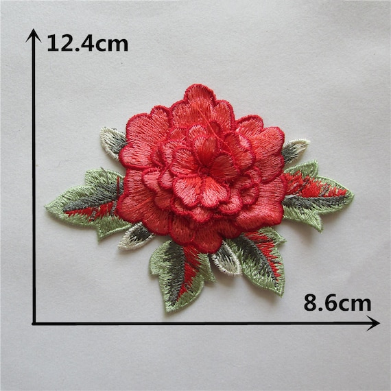 Parches Bordados De Rosas Rojas Retro - 2 Unidades, 8.5 X 6.5 Cm, Poliéster - Para Planchar O Coser En Ropa Y Accesorios
