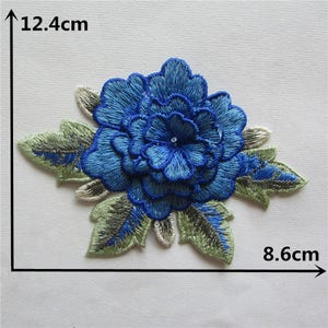 Blue Rose Flower  Applique Embroidery Sewing on Patches Sewing 3-D.