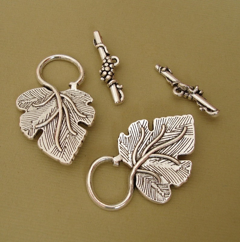 Toggle Clasp Leaf Shape Antiqued Silver 5 Sets image 2