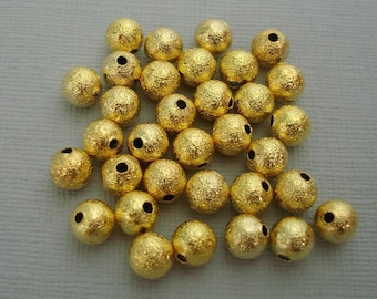 20-Stardust Spacer Beads Round Gold Plated Brass 6mm.