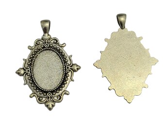 4pcs- Antique Silver  Oval Cabochons Cameos Frame Settings Bezel Tray(tray: 25x18mm) .