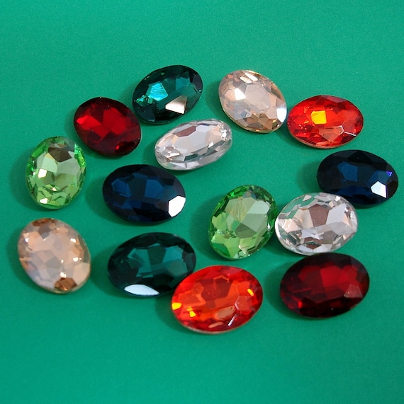 2pcs- Vintage Faceted Glass Jewels Blue Zircon Oval 18x13mm 2pcs- Vintage Faceted Glass Jewels Blue Zircon Oval 18x13mm