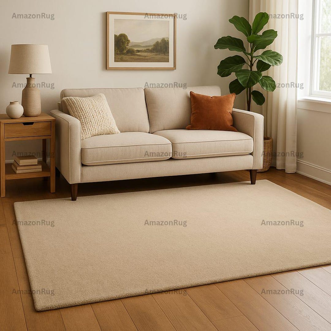 Minimalist Beige Rectangular Area Rug 5X7 5X8 7X10 8X10 Solid Design ...