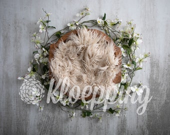 Dogwood spring bowl with fluff digital newborn backdrop