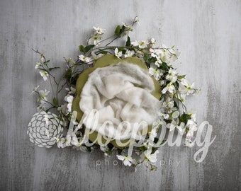 Dogwood spring bowl with fluff digital newborn backdrop