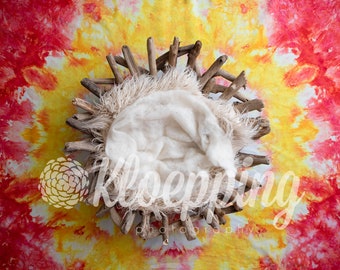 Driftwood bowl and  Tie Dye newborn digital photo backdrop