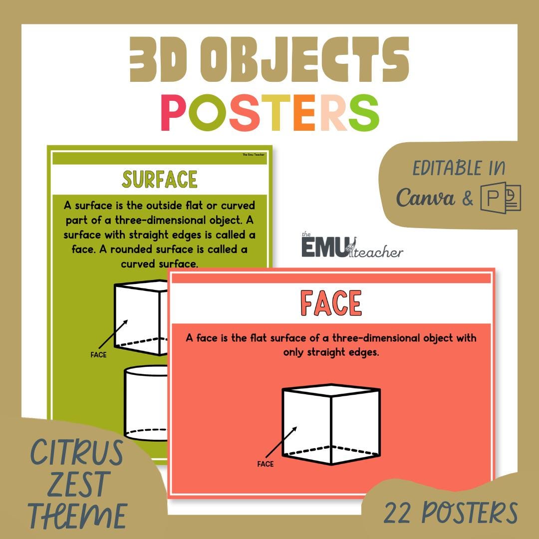 3D Objects / 3D Shapes Posters Citrus Zest Key Vocabulary Features ...