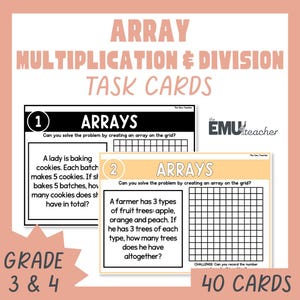Times Tables Multiplication and Division Word Problem Task Cards Arrays Repeated Addition