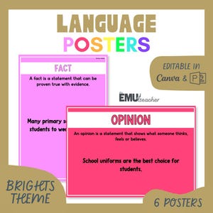 Language Anchor Charts | Fact, Opinion, Bias, Subjective & Objective Language Posters | Persuasive Writing | Reading Comprehension