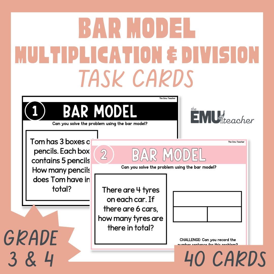Times Tables Multiplication & Division Word Problem Task Cards Bar ...