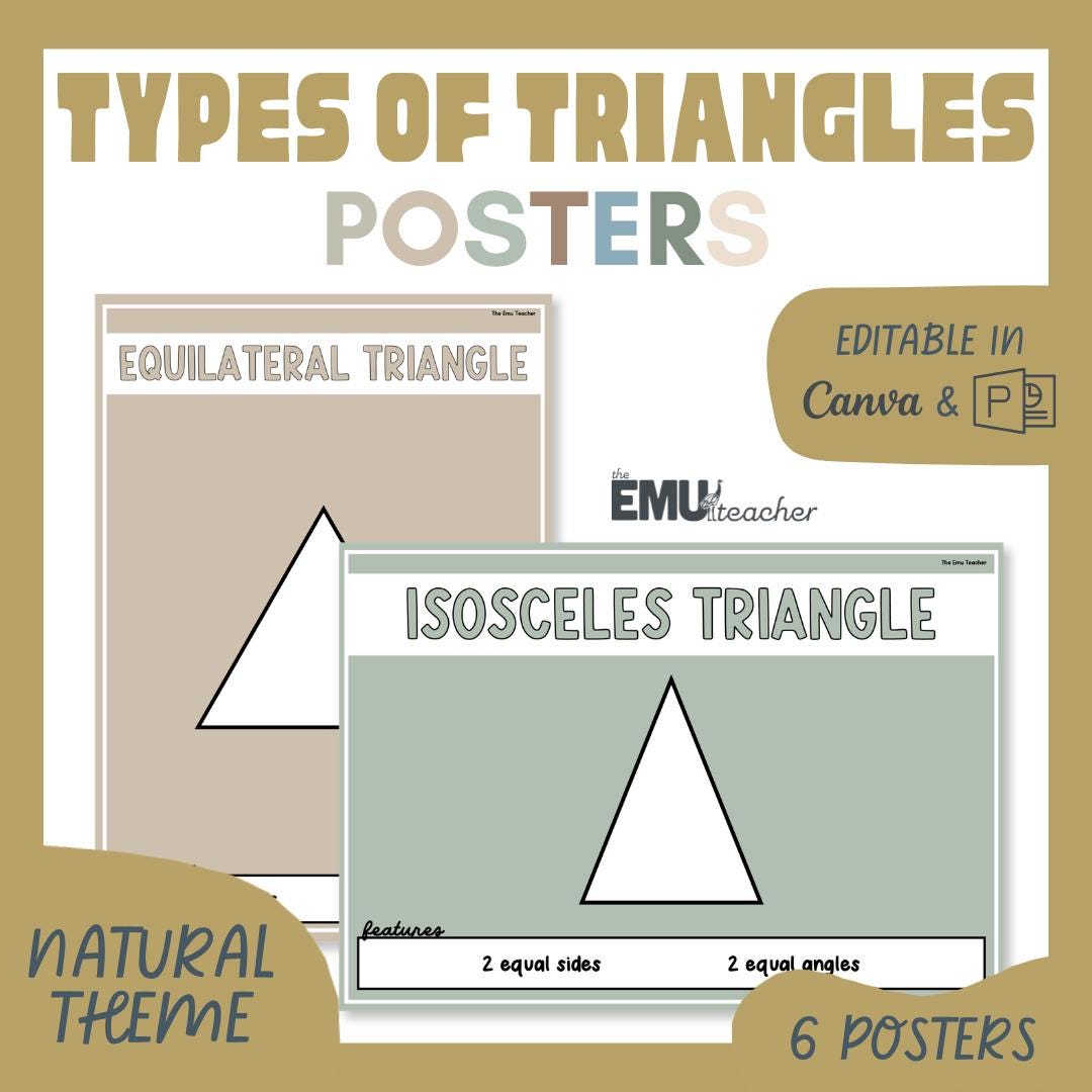 Types of Triangles Posters Natural Equilateral Isosceles Scalene Right ...