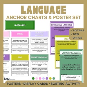 Taalankerkaarten | Feit, mening, vooroordeel, subjectieve en objectieve taalposters | Overtuigend schrijven | Leesbegrip